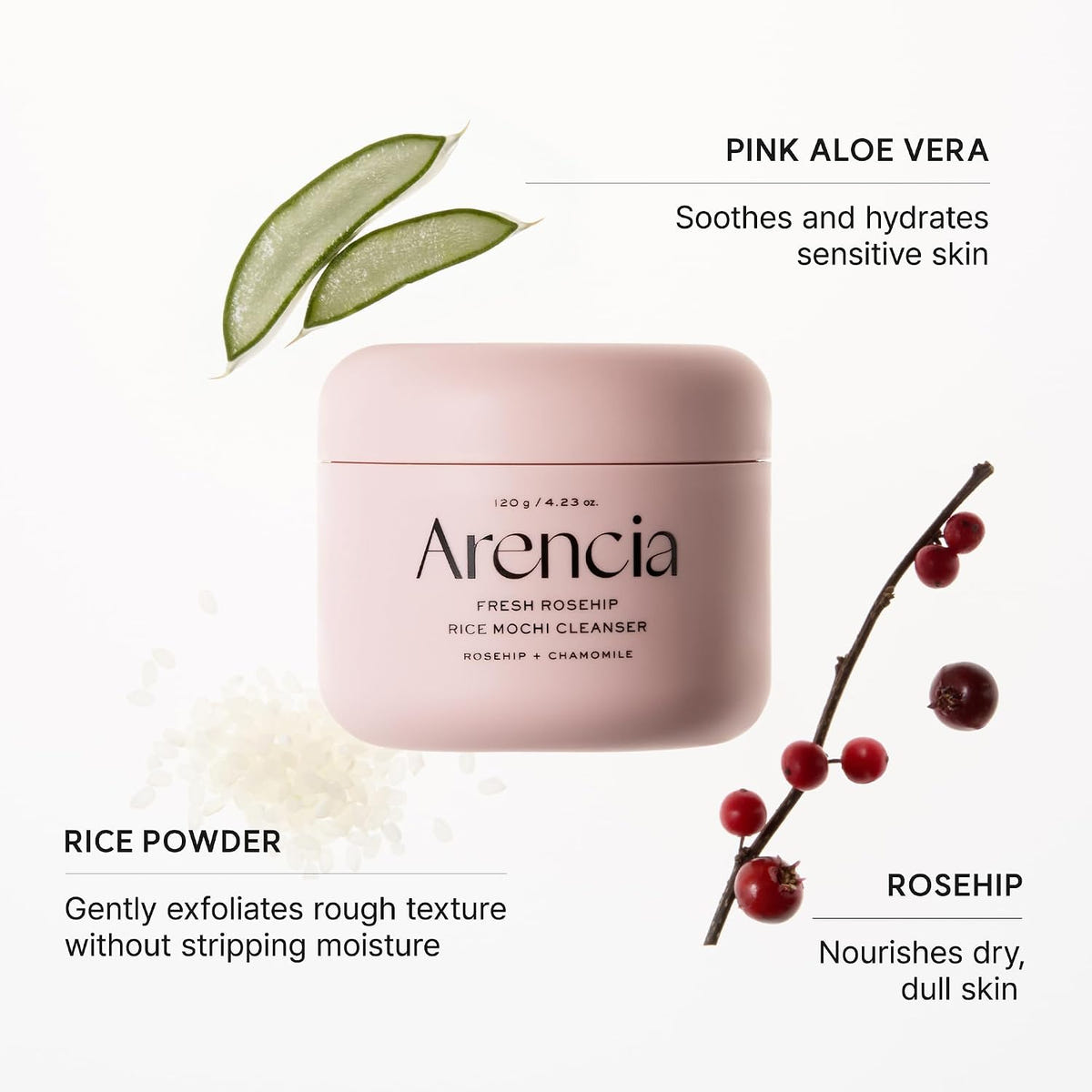 Arencia Fresh Rosehip Rice Mochi Cleanser- Pink