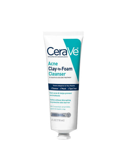 CeraVe Acne Clay-To-Foam Cleanser ,Mask and Spot Treat